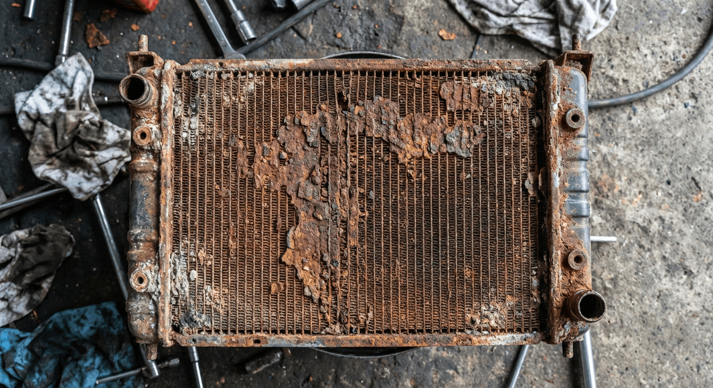 Radiador oxidado antes de la limpiez