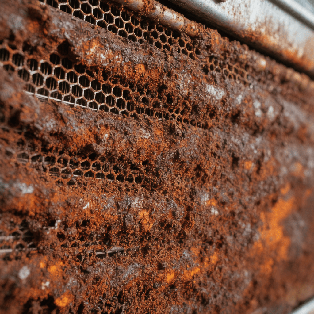 Radiador lleno de óxido antes de limpieza