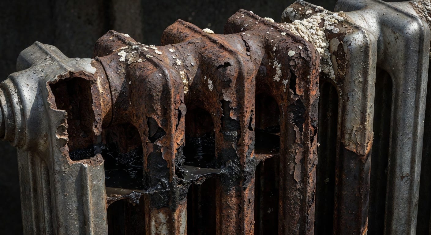 Radiador con residuos internos