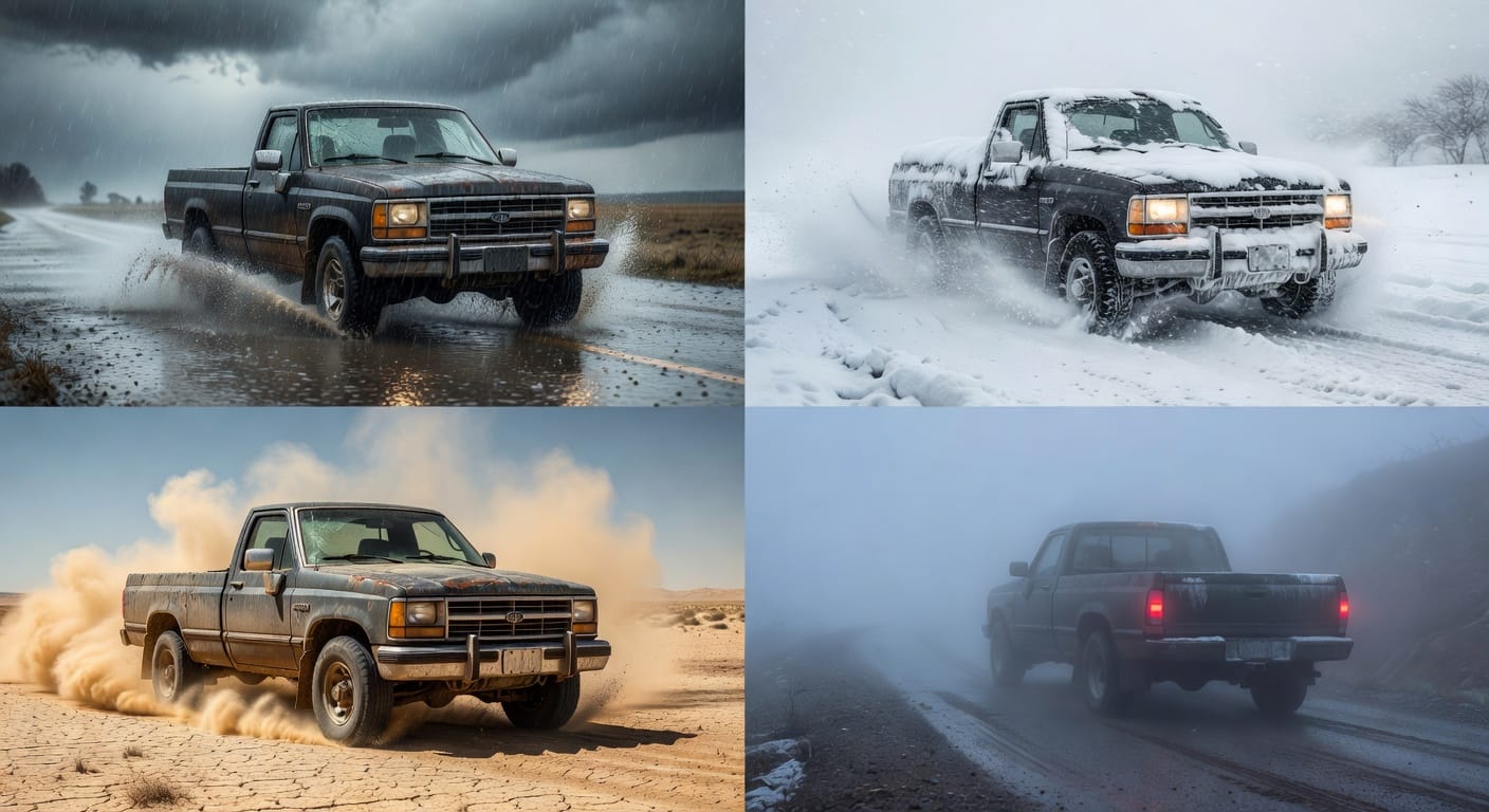 Vehículo en diferentes condiciones climáticas