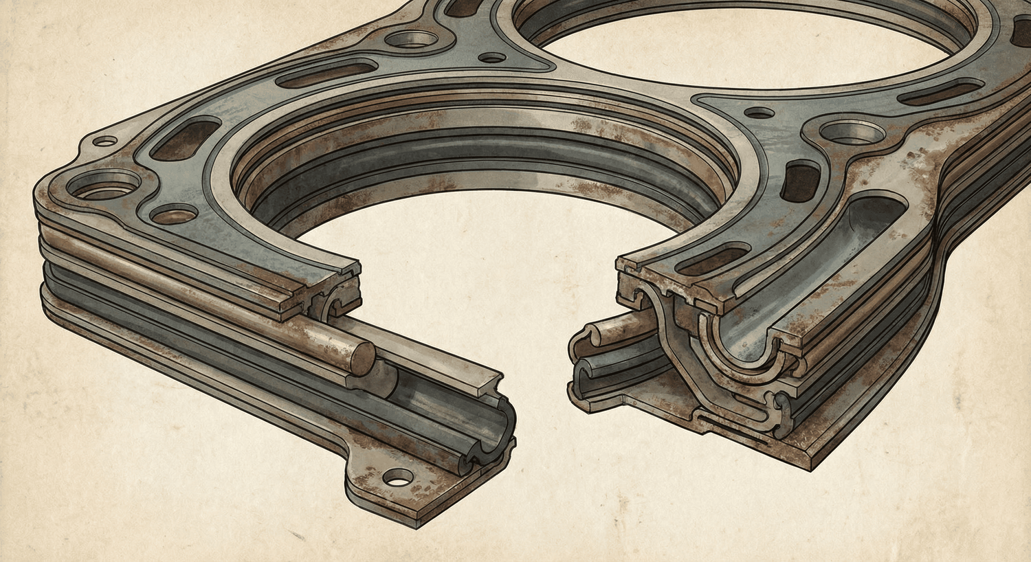 Representación técnica de junta de cabeza