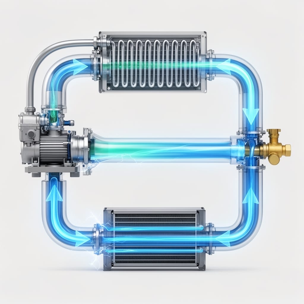 Representación del refrigerante circulando correctamente