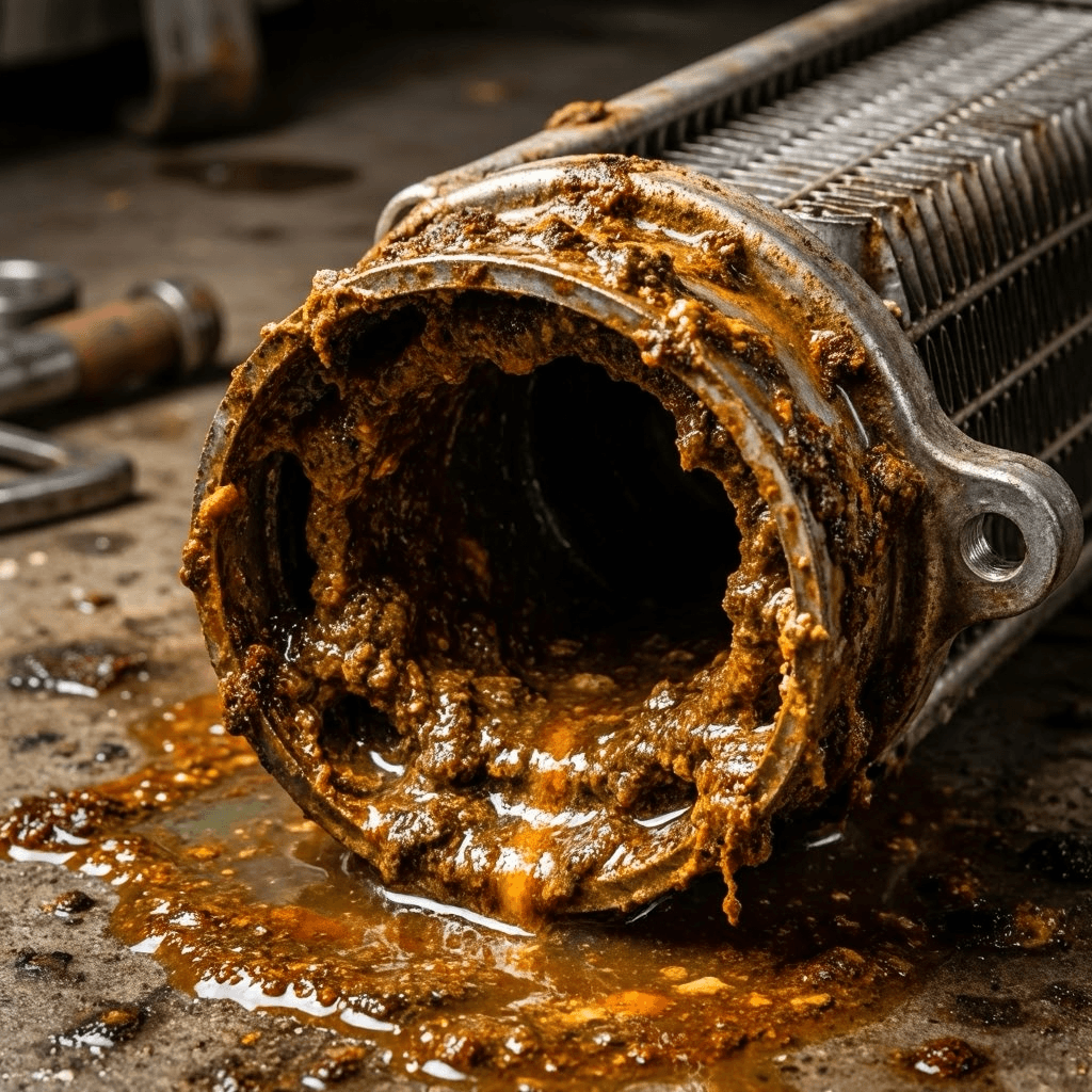 Radiador con residuos o sedimentos acumulados