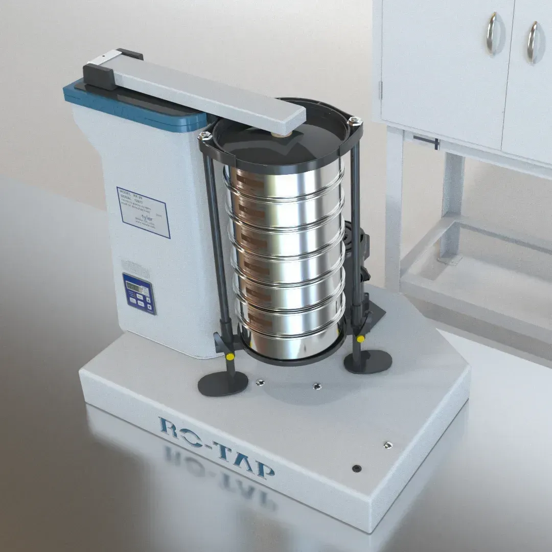 Agitador Ro-Tap RX-29 trabajando con tamices de laboratorio