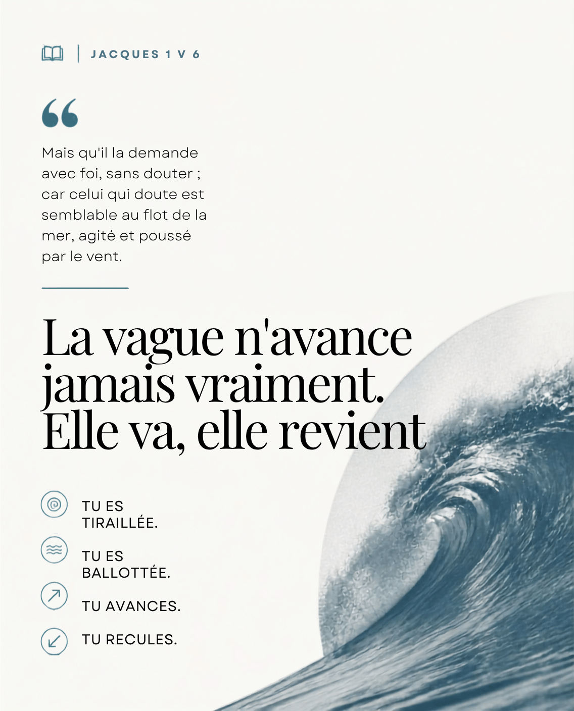 Jacques 1:6 - le doute comparé à une vague, mot grec diakrino
