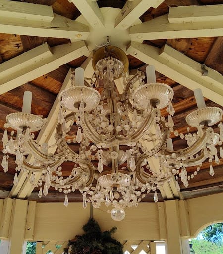 Chandelier hanging in gazebo, unplugged after repaint
