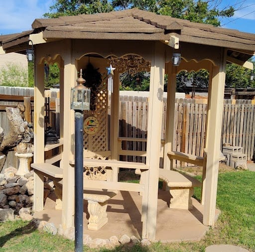 Fresh beige paint on gazebo ceiling and posts