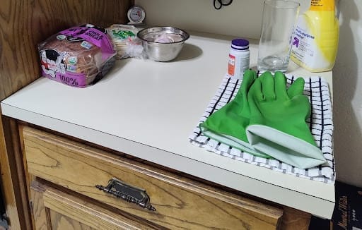 Countertop measurements and tape showing total square footage