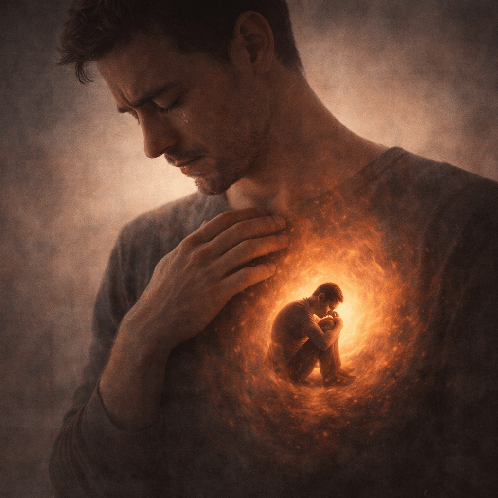 Traversée émotionnelle chez un homme pour libérer des émotions retenues et apaiser le mental en profondeur