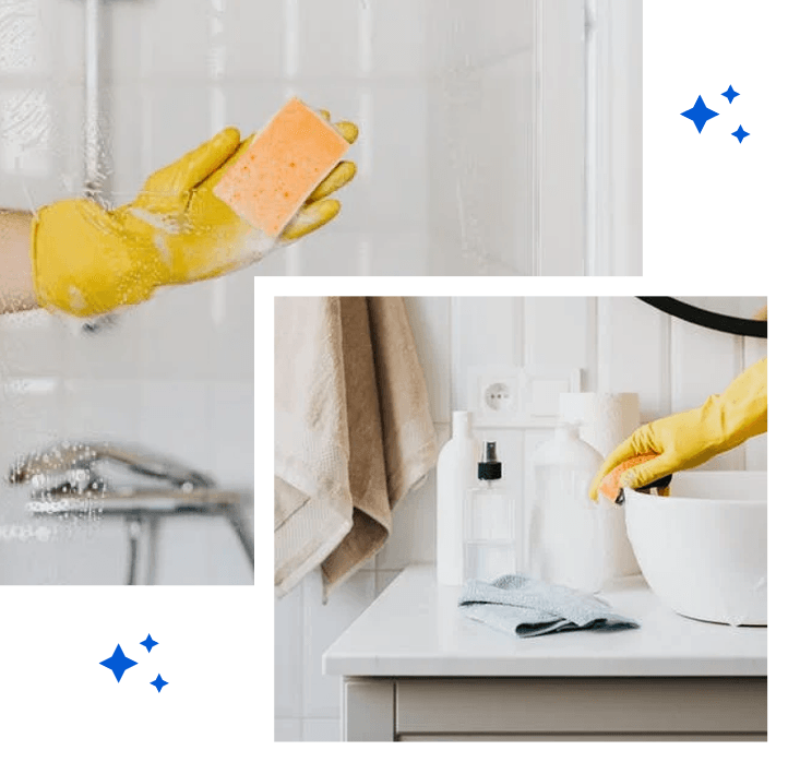 Cleaner carefully scrubbing bathroom surfaces, reflecting We Clean We Care’s quality cleaning service in Melbourne