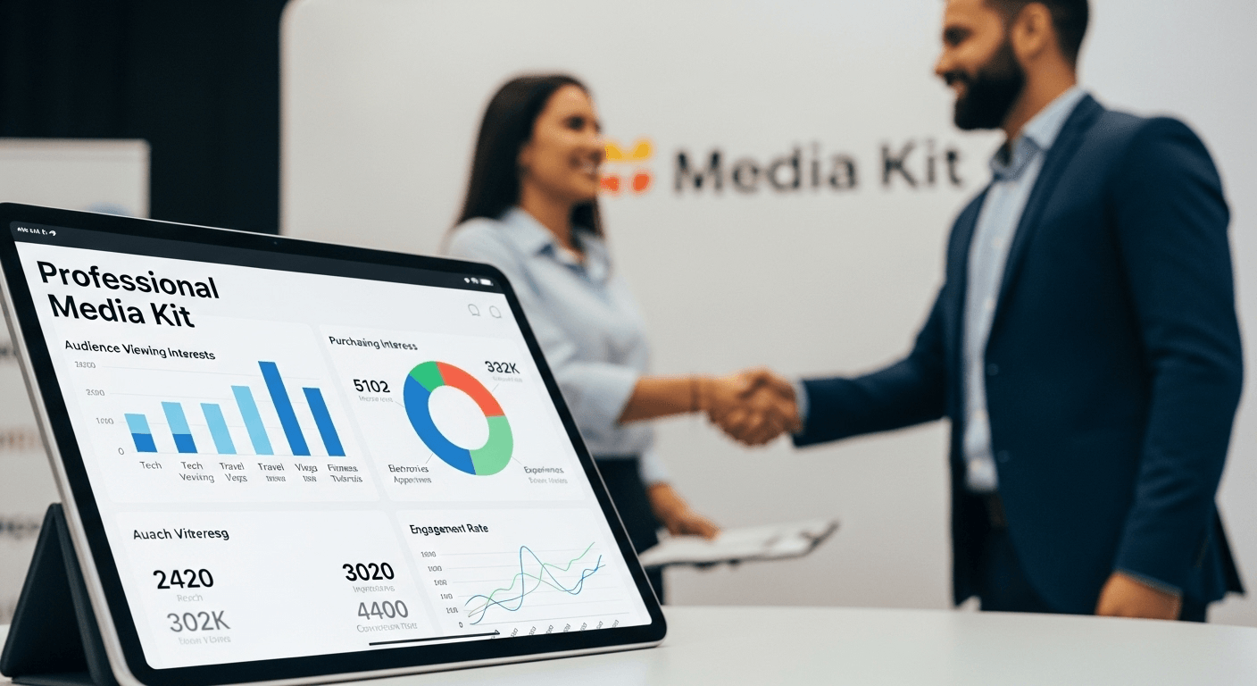 Un Media Kit YouTube professionnel affiché sur tablette, illustrant les données d'audience uniques pour aider les créateurs à obtenir des partenariats de marque.