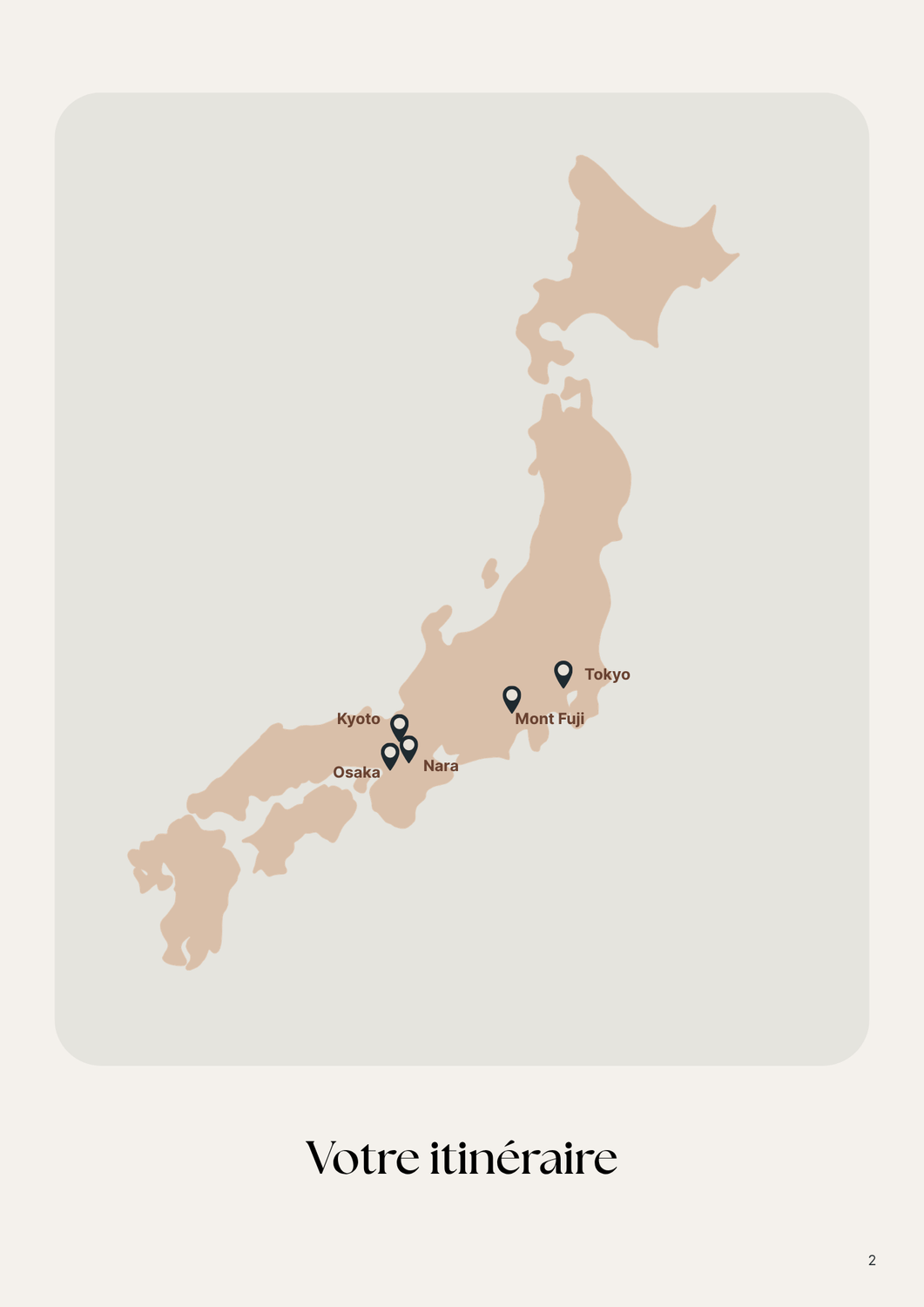 Carte de l'itinéraire au Japon