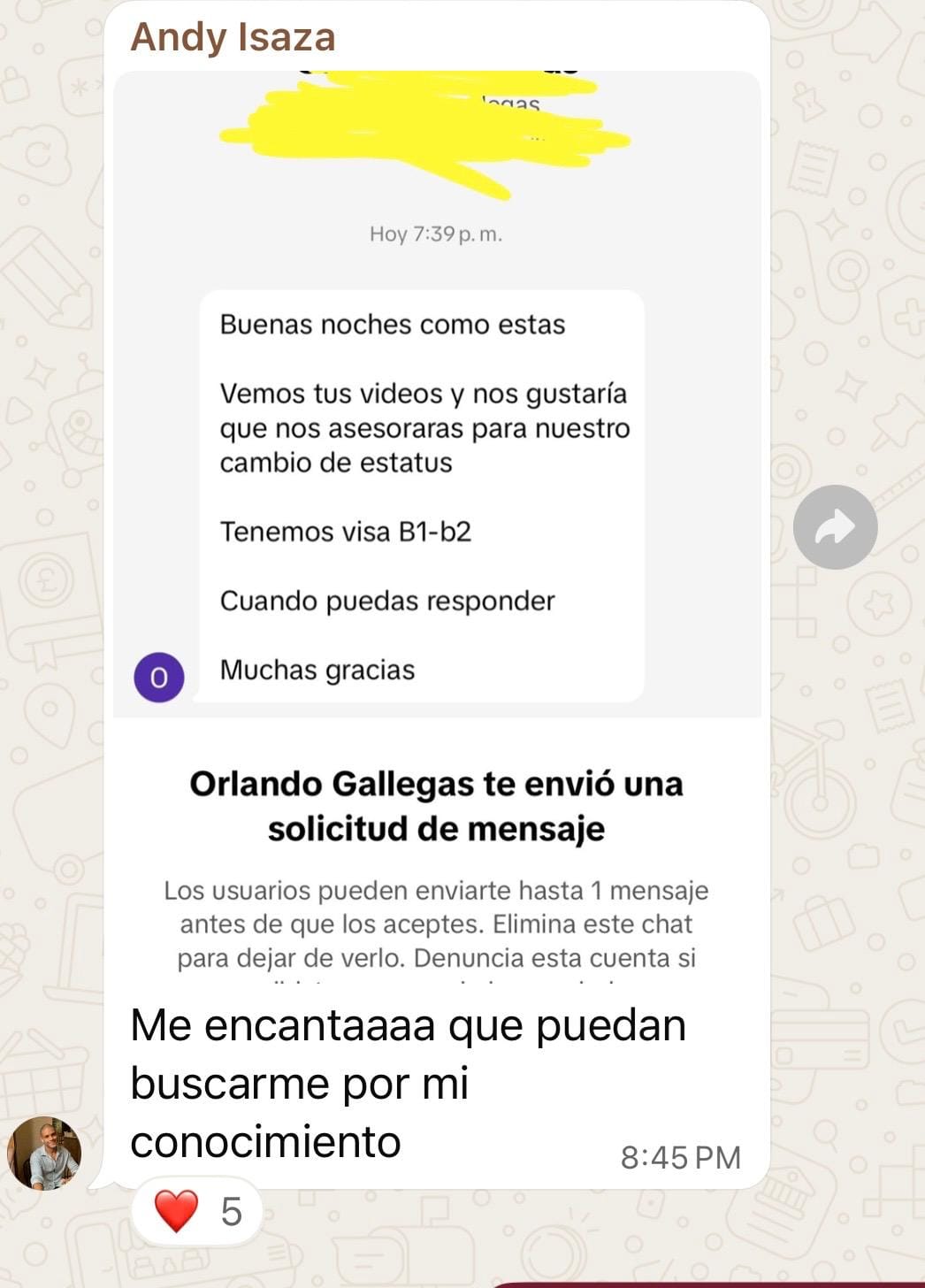 Andy mensajes de clientes