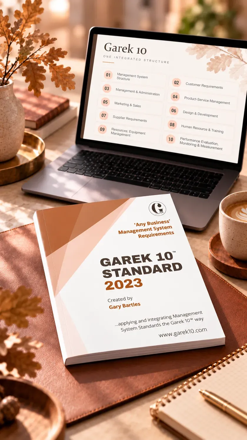 ISO 9001, ISO 14001, ISO 45001 and ISO 27001 requirements mapped into one Garek 10 management system structure