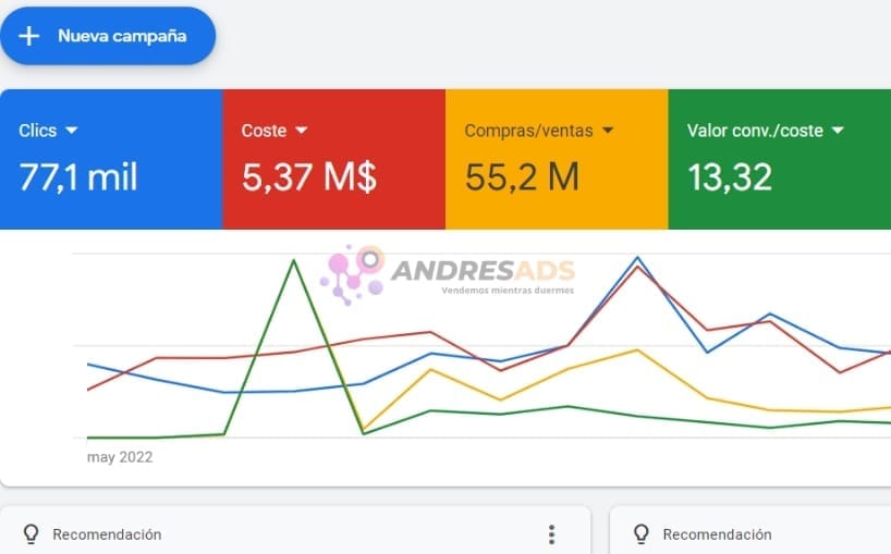 Captura Google Ads - ROAS 13.32x