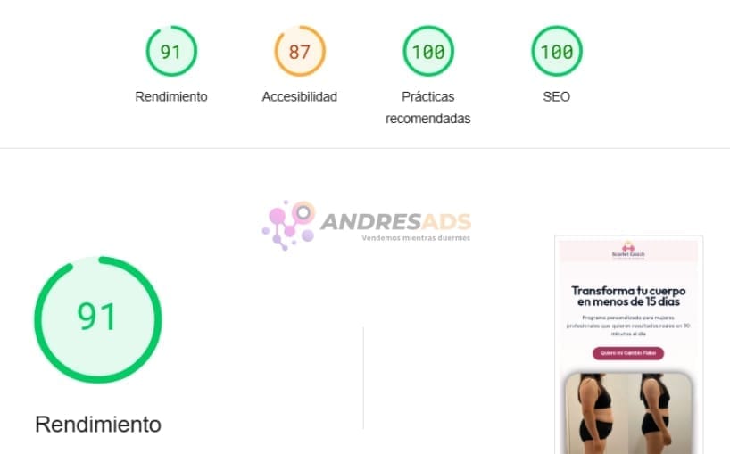 Captura Page Speed Insights