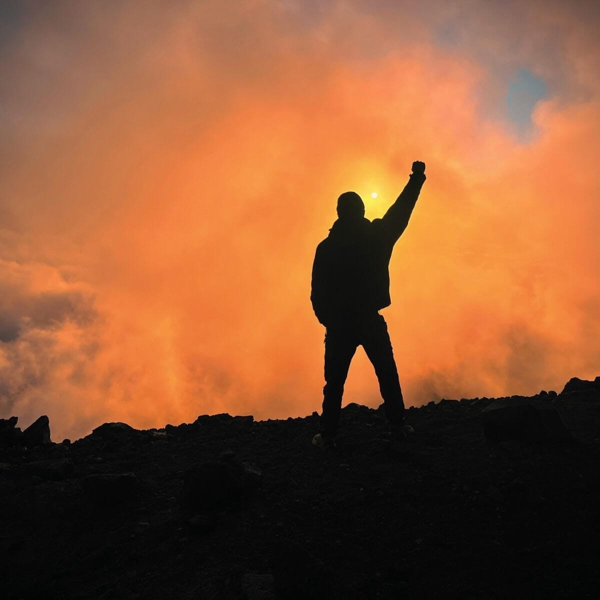 Francois de Neuville summitting mountain