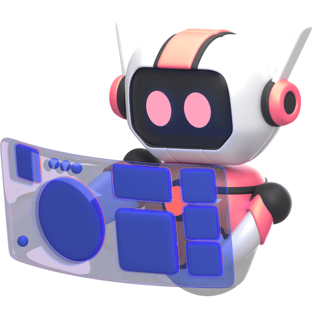 AI robot operating a transparent control panel, illustrating business process automation.