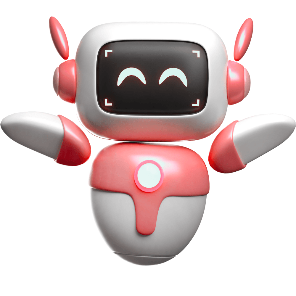 Small pink and white robot with a smiling screen, representing a friendly and accessible AI agent.