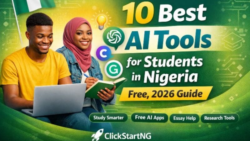 Nigerian student using AI tools on laptop for studying