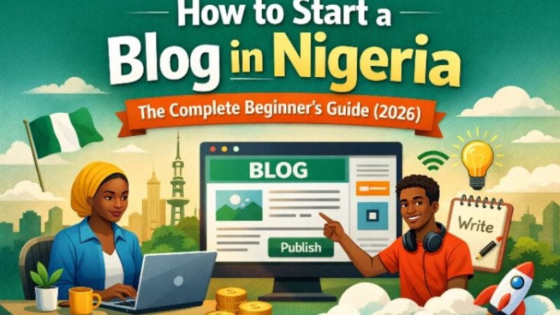 Beginner blogger creating a blog website on laptop in Nigeria