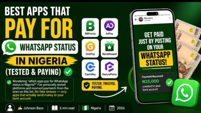 Illustration showing how to make money with Google Docs in Nigeria (2026), featuring a smartphone, document icons, and highlights of 7 income streams like writing, templates, and freelancing.