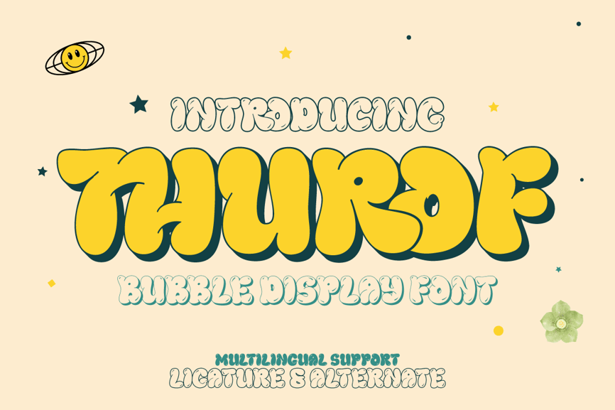 "Thurof – Graffiti Bubble Font" - Font example showcasing Thurof.