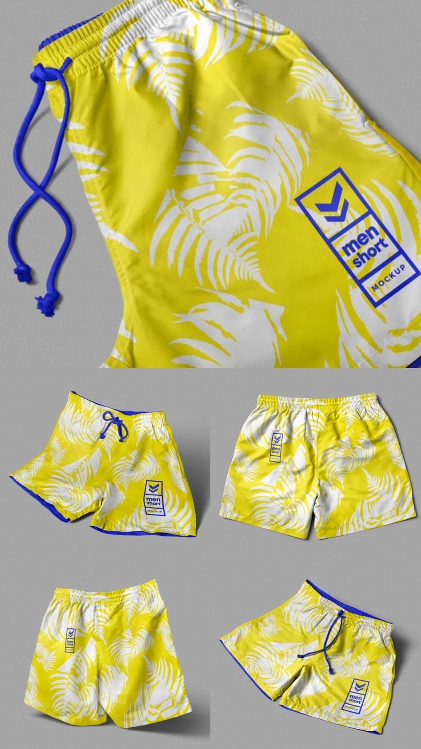 Multi-view athletic shorts PSD mockup set, featuring inner compression layer and outer mesh shell, with separate layers to change all colors and apply custom designs for sportswear branding.