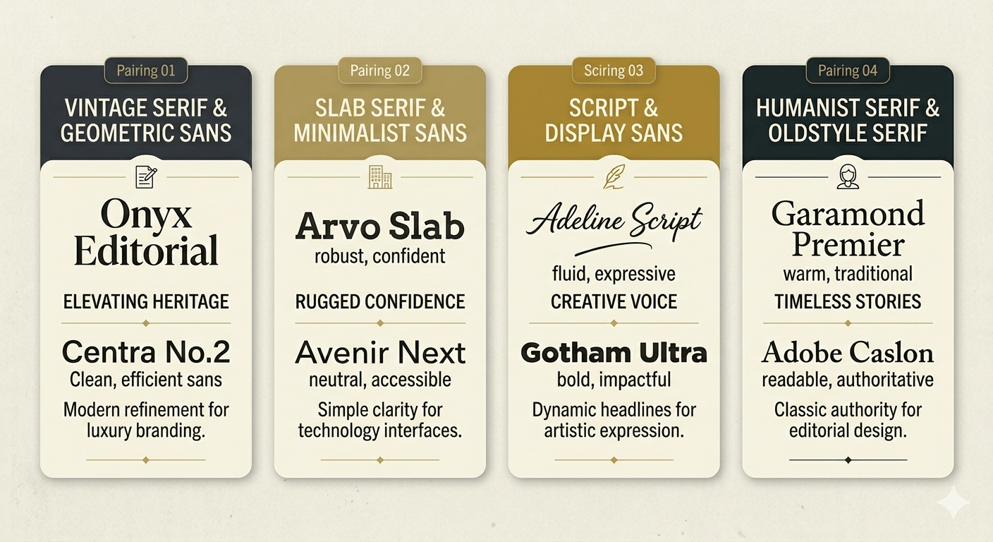 Professional font pairing examples for graphic designers.