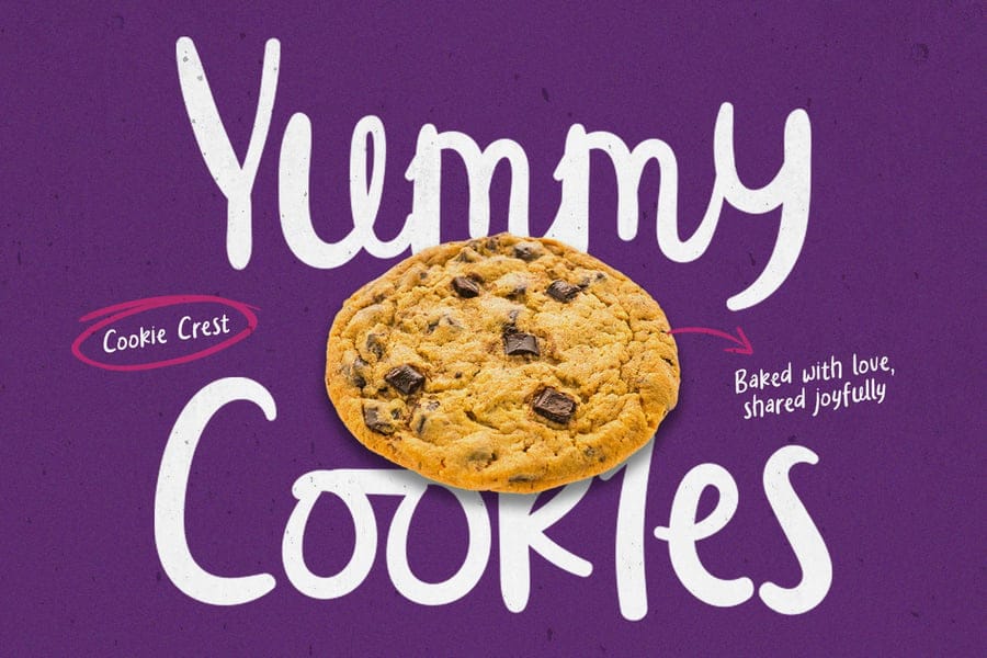 Playful casual script font "Yummy Cookies" used in bakery branding design