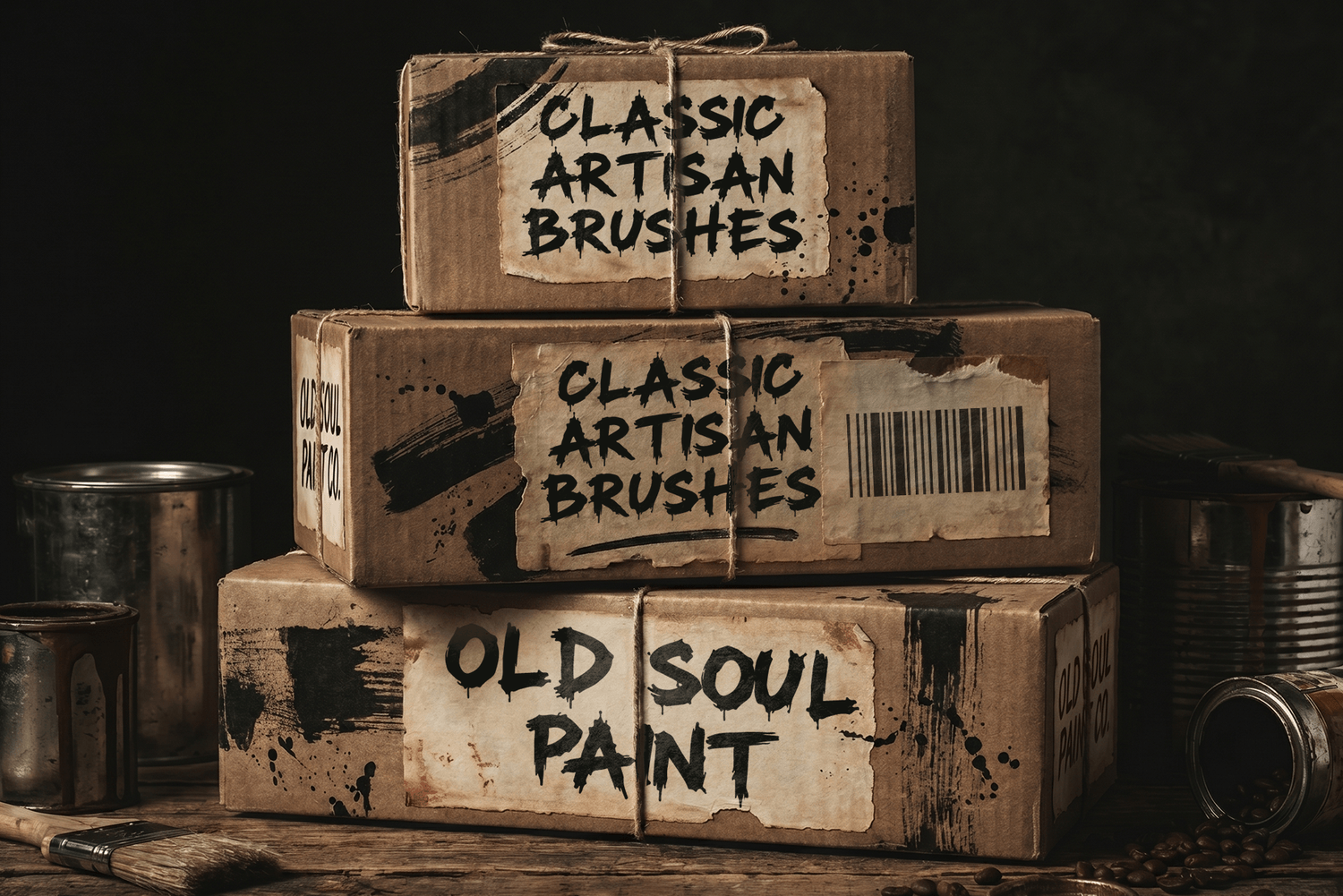 Distressed brush script font used in rustic, vintage-style product packaging