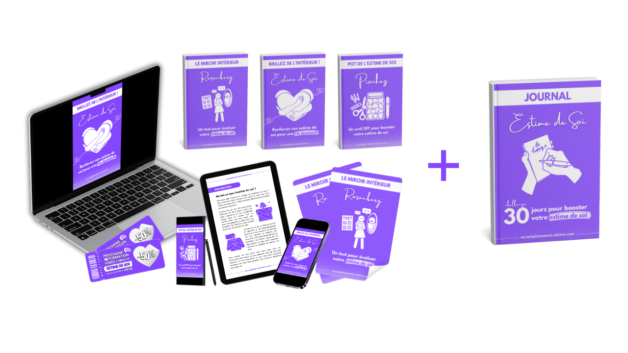 Le Pack "Essor de l'Estime de Soi" crée par Accomplissement Ultime. Un pack digital complet dans le développement personnel qui aide à comprendre et renforcer l'estime de soi avec des outils, des exercices et des ebooks pratiques. Idéal pour les personnes qui cherchent à améliorer leur estime de soi et bien-être en général avec un faible budget et qui veulent des produits de qualités qui offrent de la valeur mais pas cher au niveau prix.