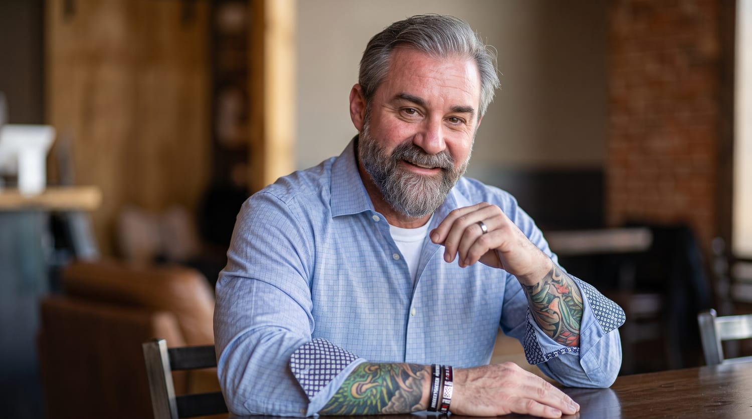 Chris Daniel, in 2025 at the coffee shop