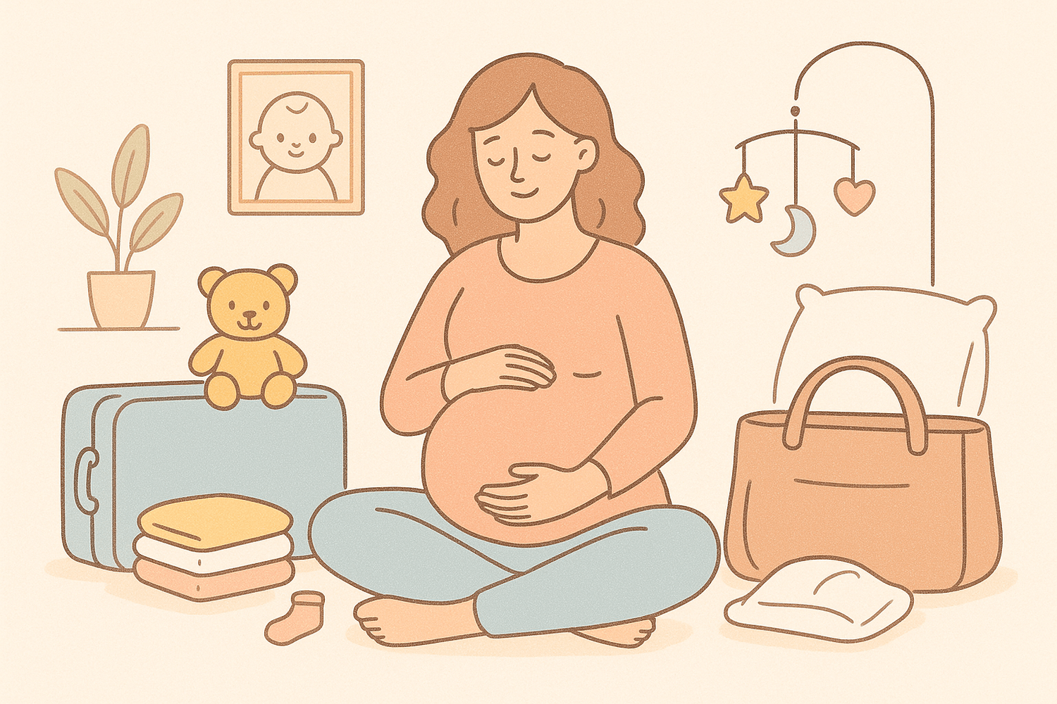 femme enceinte sereine qui prepare sa valise de maternite