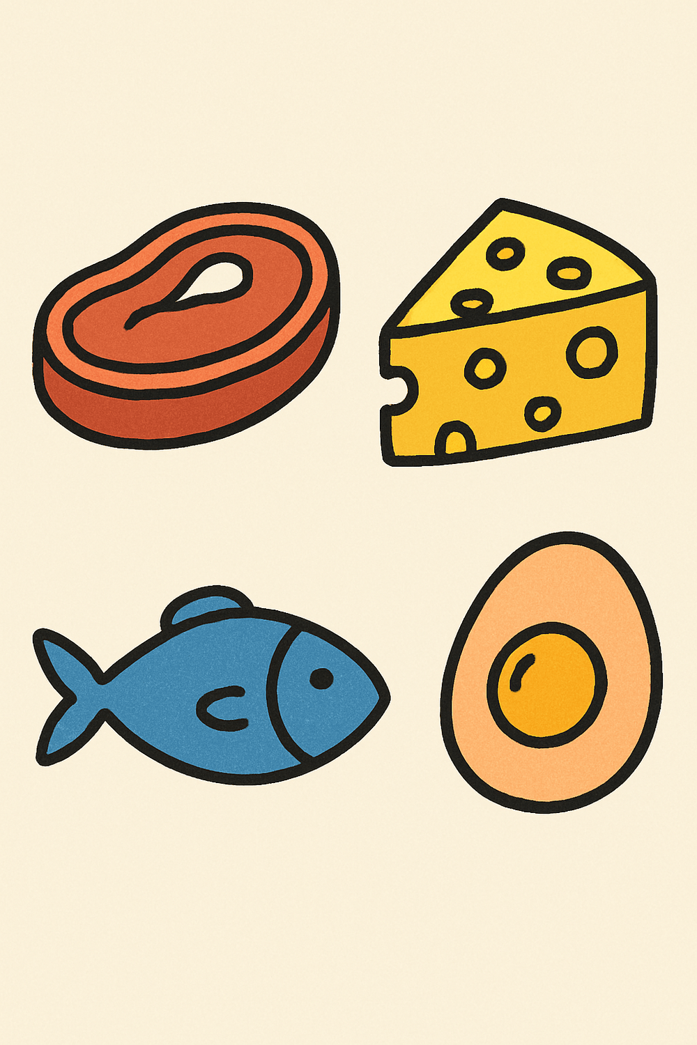 Illustration alimentation grossesse avec viande, fromage, poisson et œuf