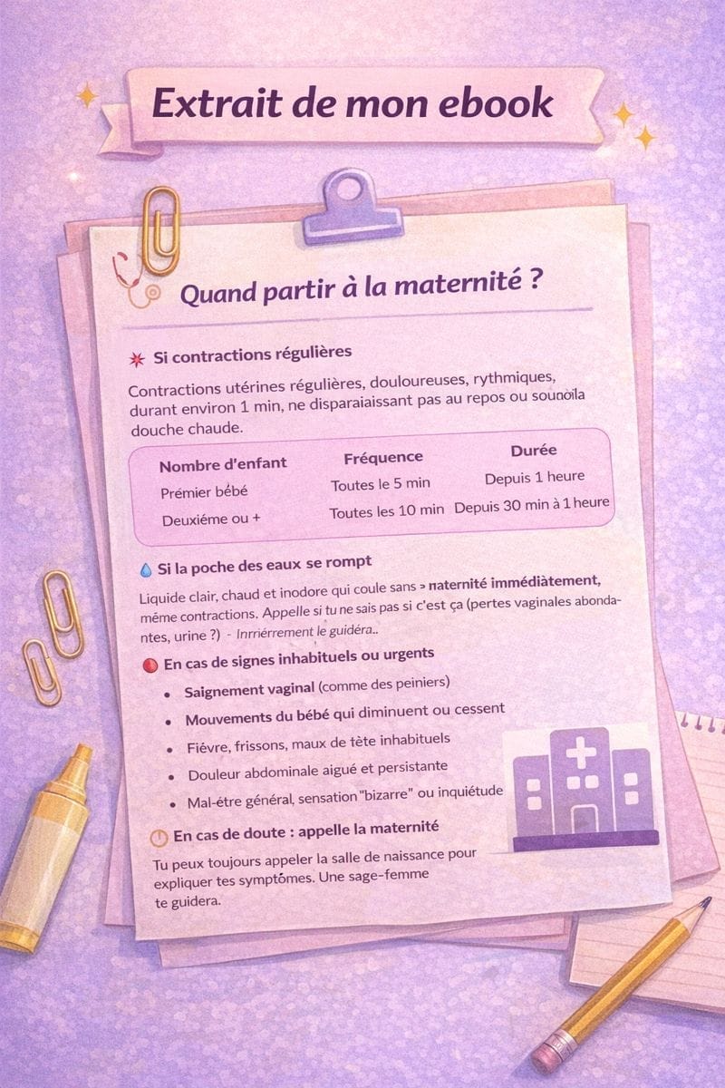 Extrait de l’ebook Grossesse sereine, sans stress montrant quand partir à la maternité