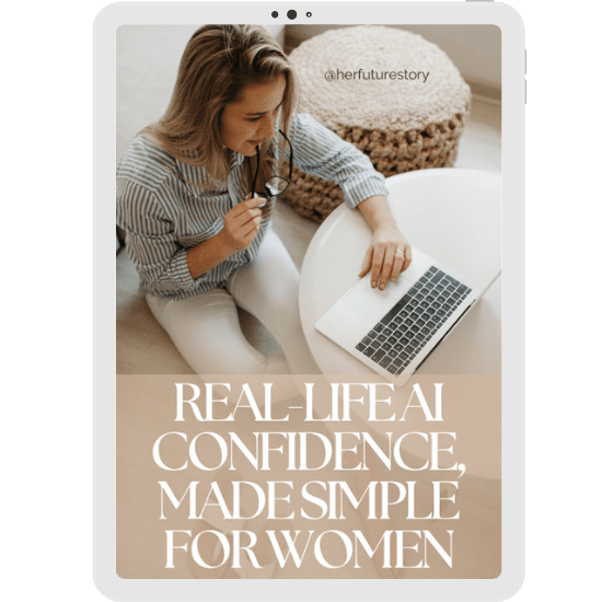 Woman using a laptop at home, Her Future Story cover
