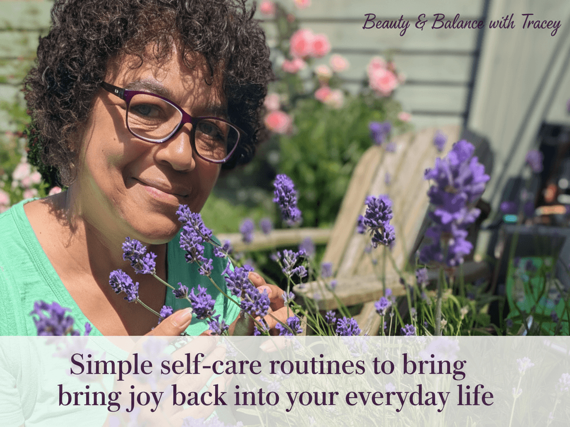 Tracey from Beauty & Balance in her garden with lavender plants