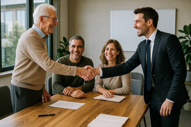 Stretta di mano tra famiglia e manager
