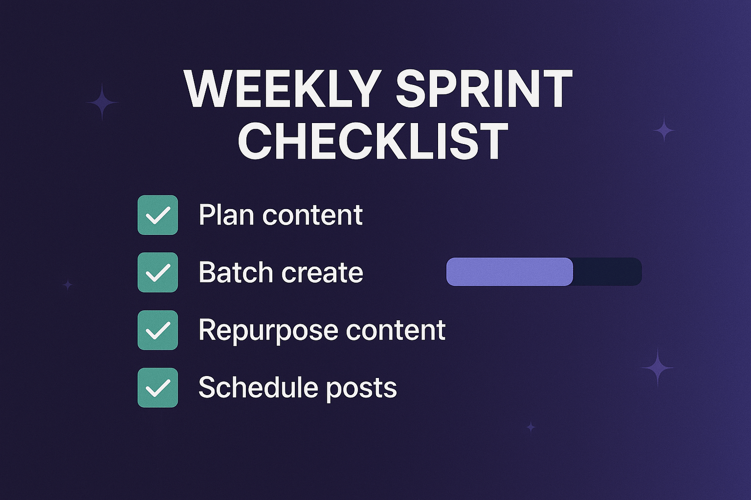 Checklist and progress bar for plan, batch, repurpose, schedule