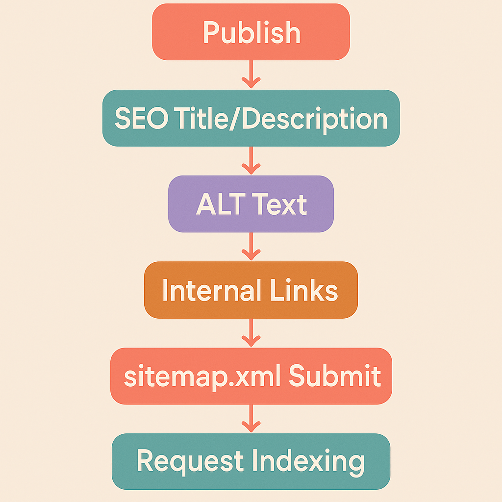 Flow from publishing to sitemap submission and indexing