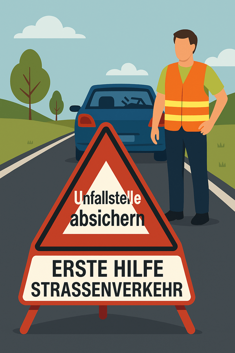 Unfallstelle absichern – Erste Hilfe im Straßenverkehr mit Warndreieck und Warnweste