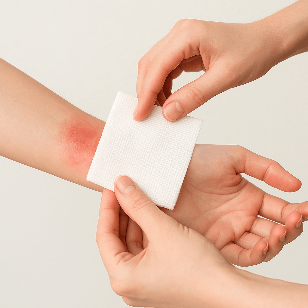 Verbrennungen Wundversorgung: Nach dem Kühlen steril abdecken, Patient beruhigen und beobachten, Blasen nicht öffnen