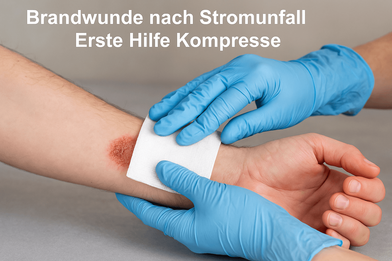 Brandwunde nach Stromunfall wird mit steriler Kompresse versorgt