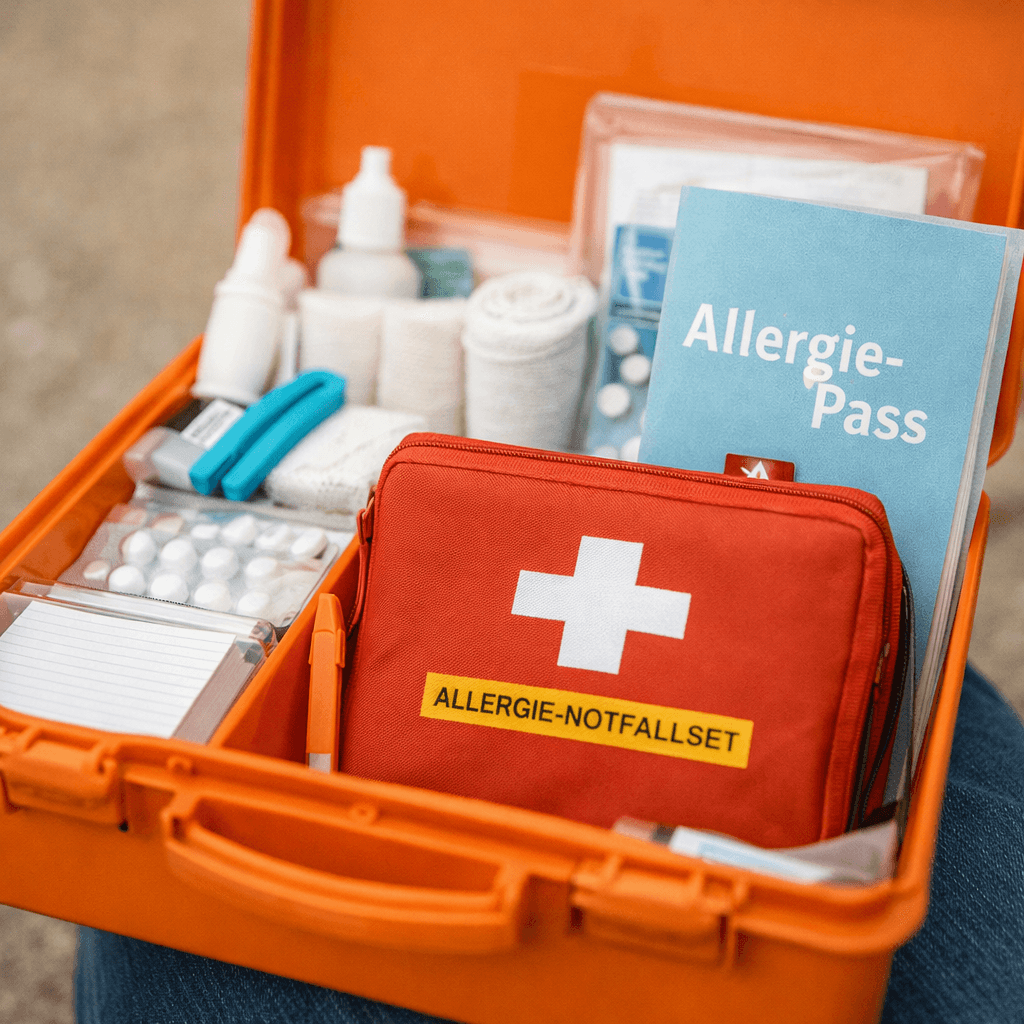 Erste-Hilfe-Koffer mit Allergiepass und Notfallset bei allergischem Notfall