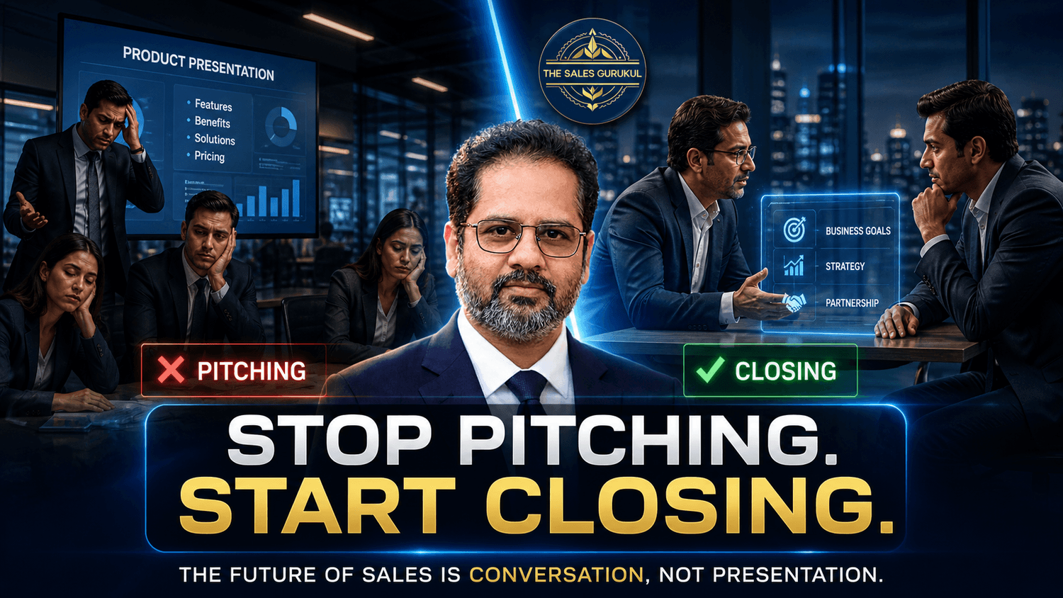 Professional 16:9 thumbnail featuring a confident Indian sales coach in a formal suit with The Sales Gurukul logo, highlighting “Best Sales Coaches / Mentors in India for 2026” against a premium golden bokeh background.