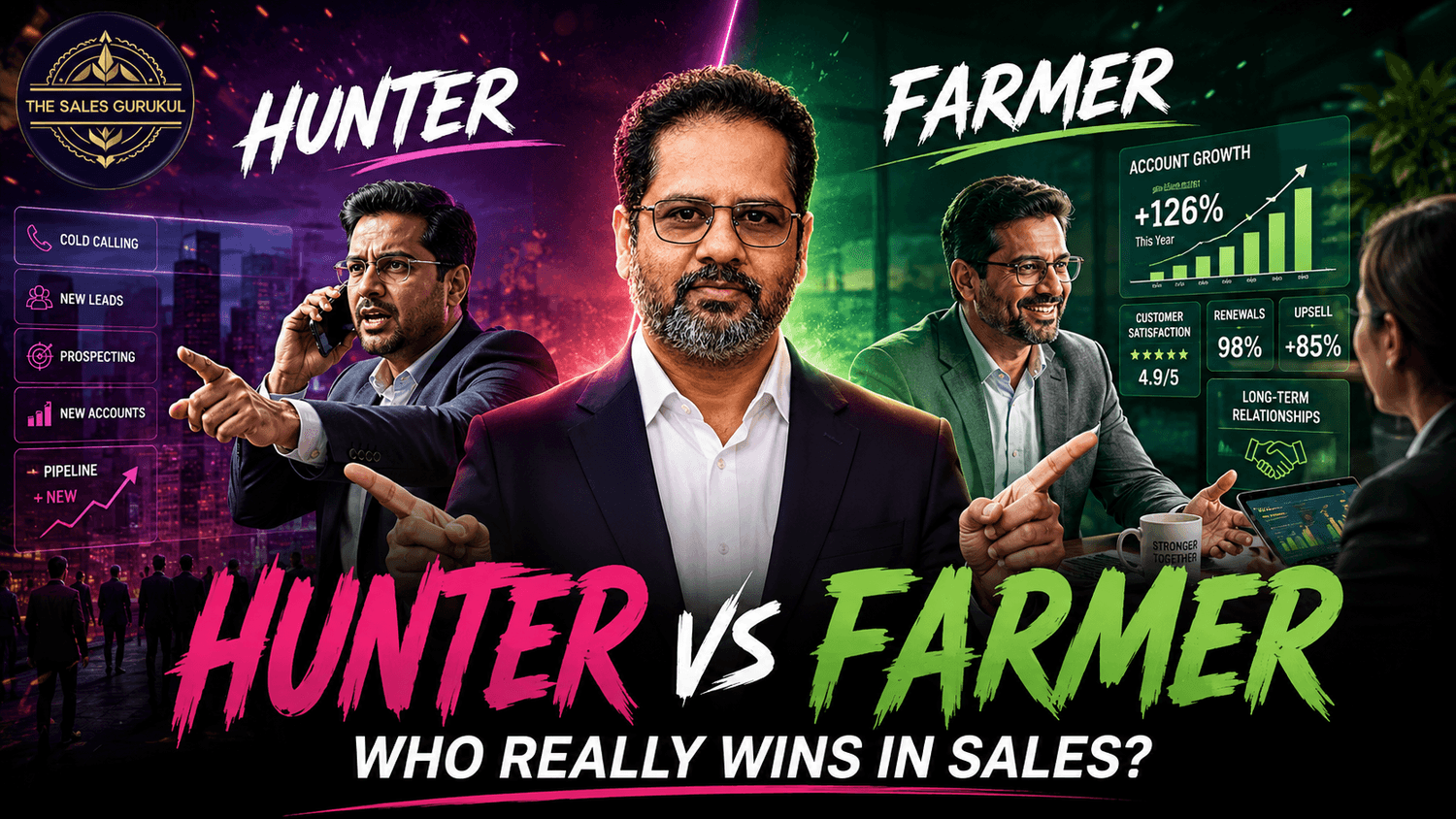 Professional 16:9 thumbnail featuring a confident Indian sales coach in a formal suit with The Sales Gurukul logo, highlighting “Best Sales Coaches / Mentors in India for 2026” against a premium golden bokeh background.