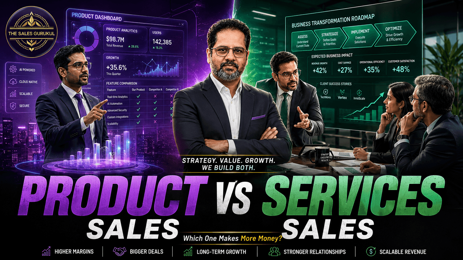 Professional 16:9 thumbnail featuring a confident Indian sales coach in a formal suit with The Sales Gurukul logo, highlighting “Best Sales Coaches / Mentors in India for 2026” against a premium golden bokeh background.