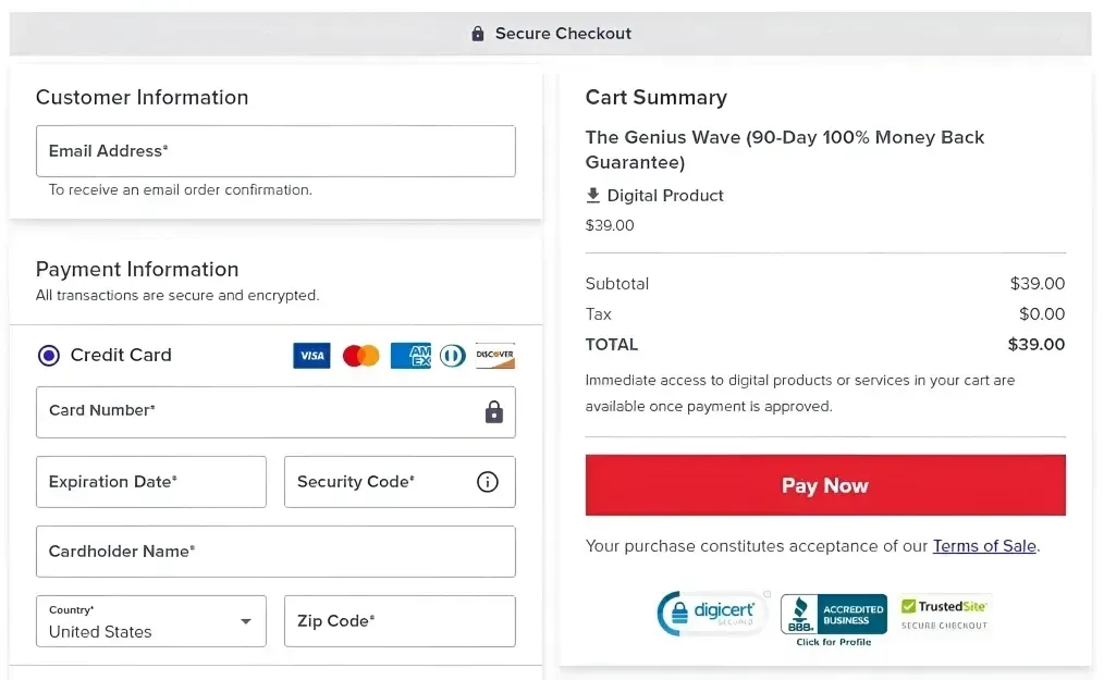 after clicking the order button