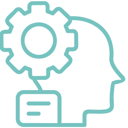 Icono de cabeza con engranaje que representa planificación estratégica para eventos.